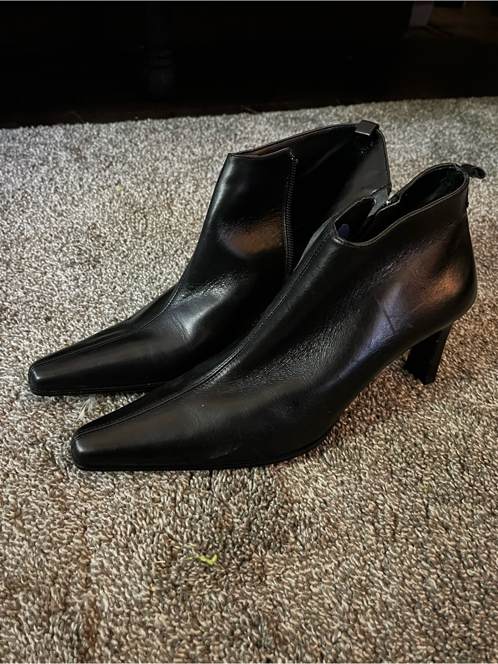 Black Pointed Leather Ankle Booties